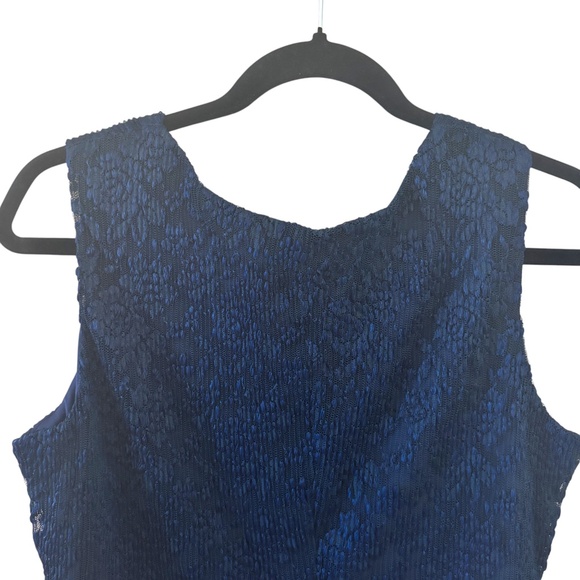 Vintage Bedford Fair Midnight Blue Lace Tank Top scalloped hem Size Medium navy - Picture 6 of 9